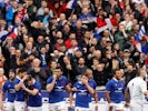 France's Vincent Rattez celebrates scoring their first try with teammates on February 2, 2020
