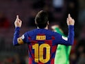 Barcelona's Lionel Messi celebrates scoring their fifth goal on January 30, 2020