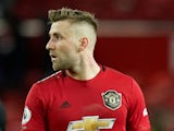 Luke Shaw pictured for Manchester United in February 2020