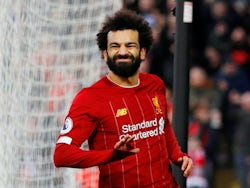 Mohamed Salah celebrates scoring for Liverpool on February 1, 2020