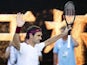 Switzerland's Roger Federer celebrates winning his match against Tennys Sandgren on January 28, 2020