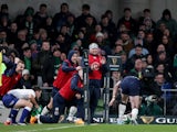 Scotland's Stuart Hogg scores a try but it is disallowed afterwards on February 1, 2020
