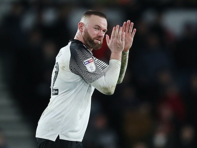 Wayne Rooney celebrates scoring for Derby County on January 31, 2020