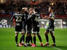 Birmingham City players celebrate after Bristol City's Andreas Weimann scored an own goal and the second goal for Birmingham City on February 7, 2020