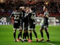 Birmingham City players celebrate after Bristol City's Andreas Weimann scored an own goal and the second goal for Birmingham City on February 7, 2020