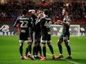 Birmingham City players celebrate after Bristol City's Andreas Weimann scored an own goal and the second goal for Birmingham City on February 7, 2020