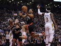 Toronto Raptors guard Kyle Lowry (7) goes up to make a basket against the Indiana Pacers during the second half at Scotiabank Arena on February 6, 2020