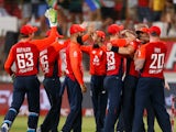 England celebrate their victory over South Africa at Kingsmead Cricket Ground in Durban, South Africa on February 14, 2020