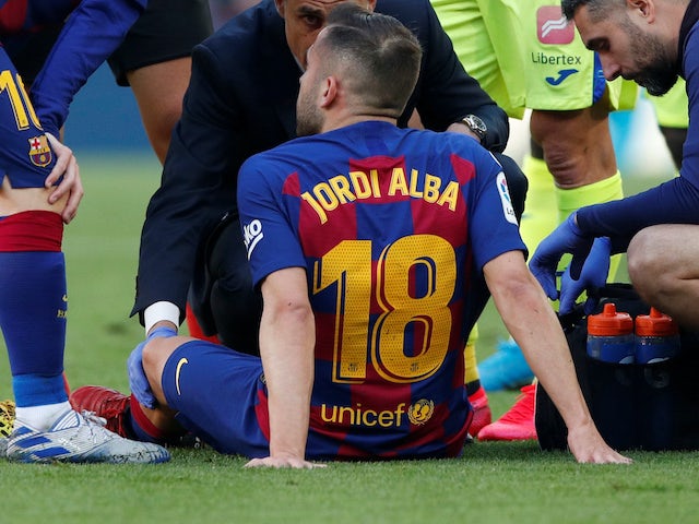 Jordi Alba sits injured on February 15, 2020