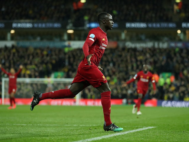 Sadio Mane celebrates scoring for Liverpool on February 15, 2020