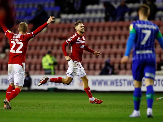 Middlesbrough's Lewis Wing celebrates scoring their second goal on February 11, 2020