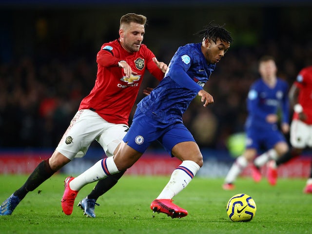 Chelsea's Reece James in action with Manchester United's Luke Shaw in the Premier League on February 17, 2020