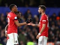 Manchester United forward Anthony Martial celebrates scoring against Chelsea in the Premier League on February 17, 2020