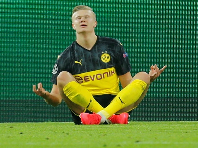 Erling Braut Haaland celebrates scoring for Dortmund on February 18, 2020