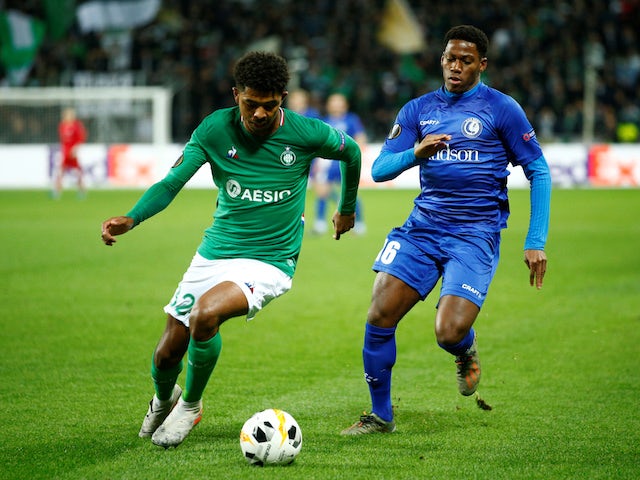 Saint Etienne's Wesley Fofana in action with Gent's Jonathan David in the Europa League on November 28, 2019