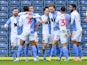 Blackburn Rovers' Sam Gallagher celebrates scoring their first goal with team mates on February 29, 2020
