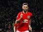 Manchester United's Bruno Fernandes celebrates scoring their first goal on February 27, 2020
