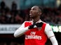 Arsenal striker Eddie Nketiah celebrates scoring on February 23, 2020
