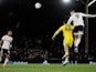 Fulham's Aleksandar Mitrovic scores their first goal against Swansea on February 26, 2020