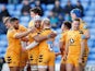 Wasps players celebrate a try on March 1, 2020