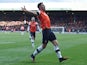 James Collins celebrates equalising for Luton Town on February 29, 2020