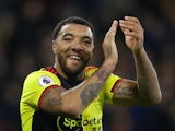 Watford's Troy Deeney applauds fans as he celebrates at the end of the match on February 29, 2020