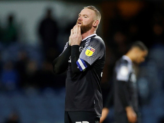 Derby County's Wayne Rooney reacts on February 25, 2020