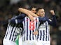 West Bromwich Albion's Jake Livermore celebrates scoring their second goal with Hal Robson-Kanu and teammates on February 25, 2020