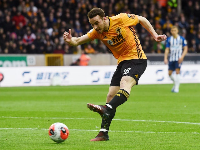 Diogo Jota in action for Wolverhampton Wanderers on March 7, 2020