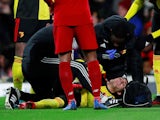 Watford's Gerard Deulofeu receives medical attention after sustaining an injury on February 29, 2020