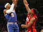 New York Knicks guard RJ Barrett shoots over Houston Rockets forward Danuel House Jr during the second half at Madison Square Garden on March 2, 2020