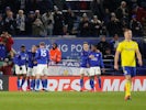 Leicester City's Ricardo Pereira celebrates scoring their first goal with teammates on March 4, 2020