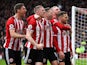 Sheffield United's Billy Sharp celebrates scoring their first goal with teammates on March 7, 2020