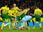Norwich City's Tim Krul and teammates celebrate winning the penalty shootout on March 4, 2020