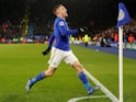 Jamie Vardy celebrates scoring for Leicester on March 9, 2020