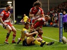 Salford Red Devils' Kevin Brown scores their third try on March 13, 2020
