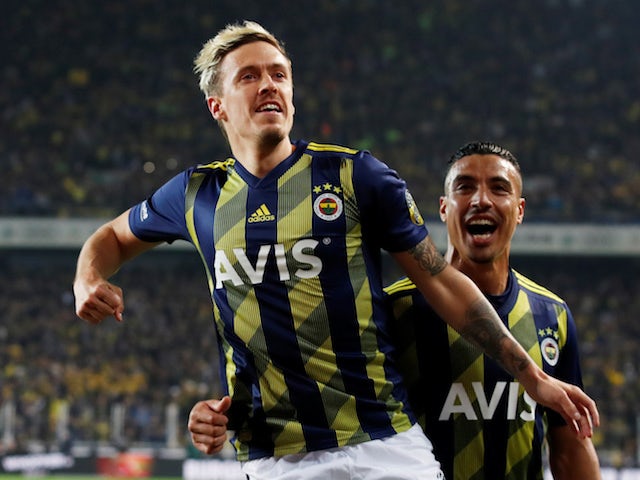 Fenerbahce's Max Kruse celebrates scoring their first goal in February 2020