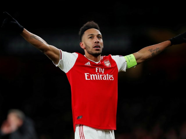 Arsenal striker Pierre-Emerick Aubameyang pictured in Europa League action in February 2020