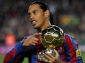 Ronaldinho celebrates winning the Ballon d'Or in 2005
