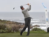 Davis Love hits his tee shot on the fourth tee during the second round of the AT&T Pebble Beach Pro-Am golf tournament at Spyglass Hill Golf Course in February 2019