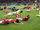 Wales celebrate qualifying for the Euro 2016 semi-finals