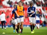 Manchester United's Harry Maguire and Victor Lindelof during the warm up before the match in August 2019