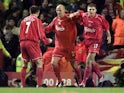 Liverpool players celebrate scoring in the 2001 UEFA Cup semi-final against Barcelona