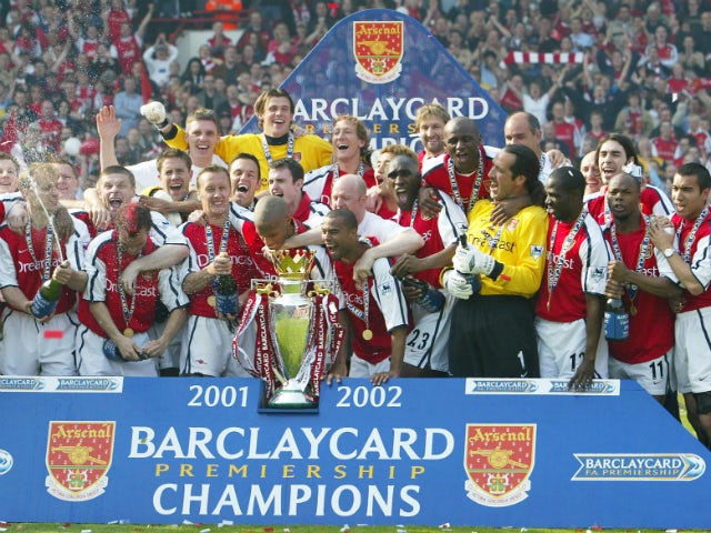 Arsenal lift the Premier League title at the end of the 2001-02 season
