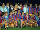 Barca players celebrate winning the 1992 European Cup