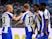 Hertha Berlin players celebrate scoring against Union Berlin in the derby on May 22, 2020