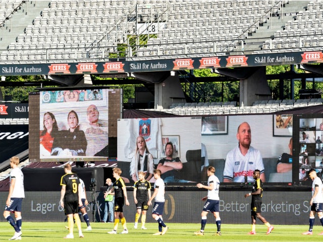 Aarhus in action against Randers in the Danish Superliga's first game back on May 28, 2020