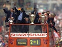 Manchester United celebrate their 1998-99 treble-winning campaign