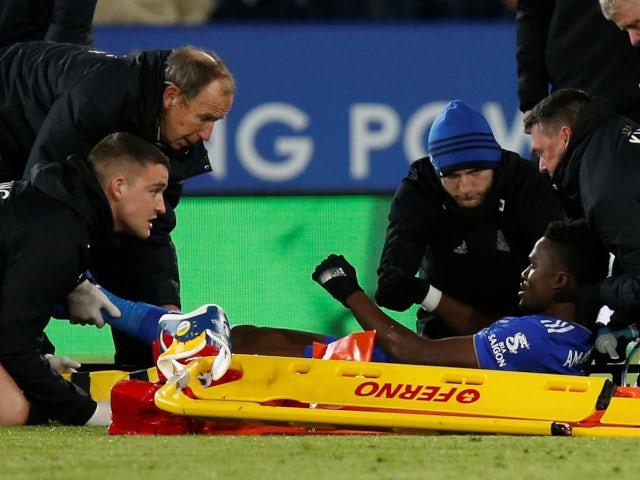Leicester City's Daniel Amartey on a stretcher after breaking his ankle in October 2018.