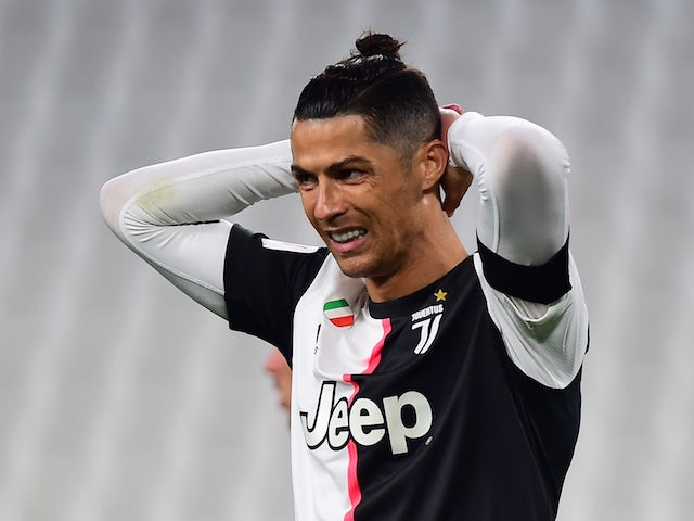 Cristiano Ronaldo reacts for Juventus against AC Milan on June 12, 2020